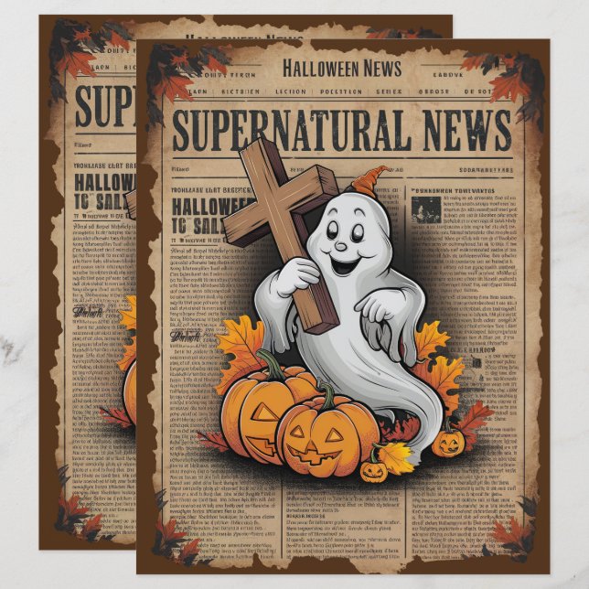 Vintage Halloween Ghost Scrapbook Paper (Frente/Verso)