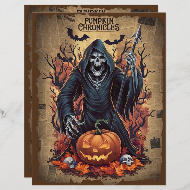 Vintage Halloween Ghost Scrapbook Paper (Frente/Verso)