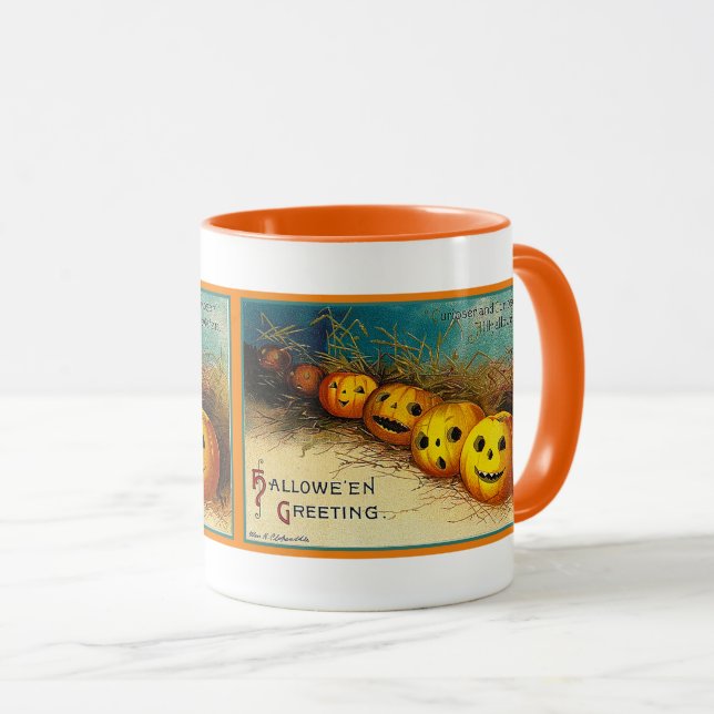 Vintage Halloween Jack o'Lanterna em uma Caneca (Frente Esquerda)