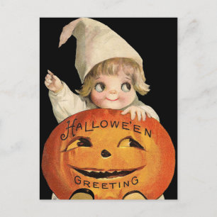 Vintage Halloween Pumpkin e cartão postal de crian