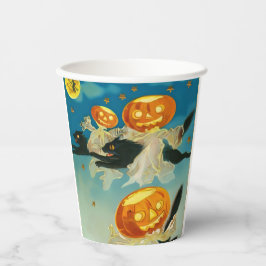 Vintage Halloween Pumpkin Fantasmas e Gatos Negros