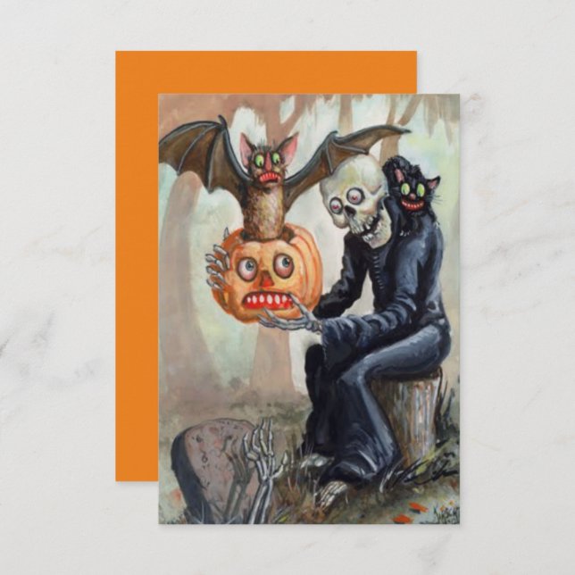 Vintage Halloween Pumpkin Graveyard Spooky Diverti (Frente/Verso)