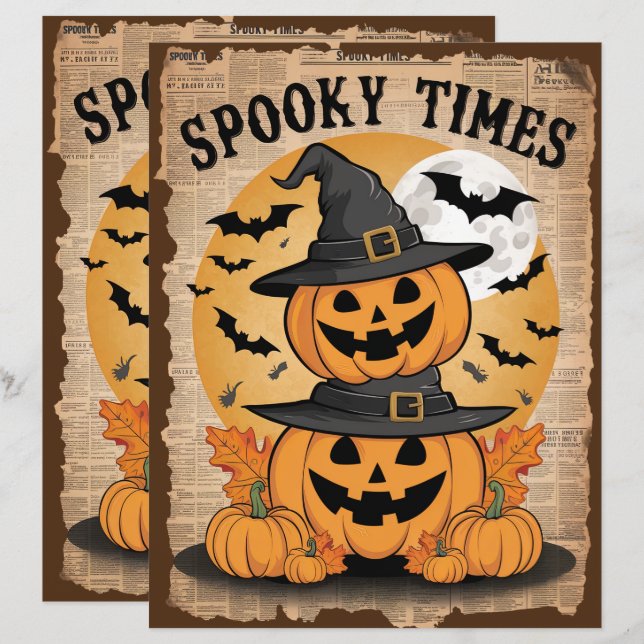 Vintage Halloween Pumpkin Scrapbook Paper (Frente/Verso)