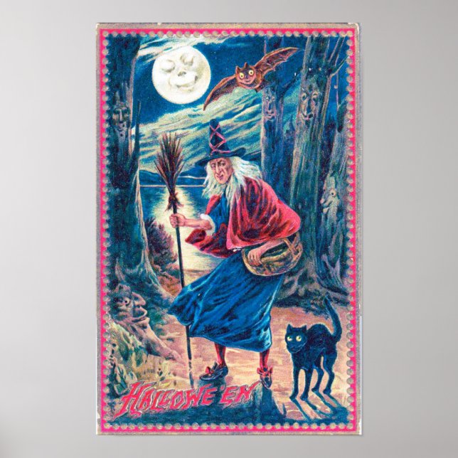 Vintage Halloween Witch Matte Poster (Frente)