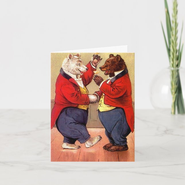 Vintage Happy Dancing Bears Toast Cartões de agrad (Frente)