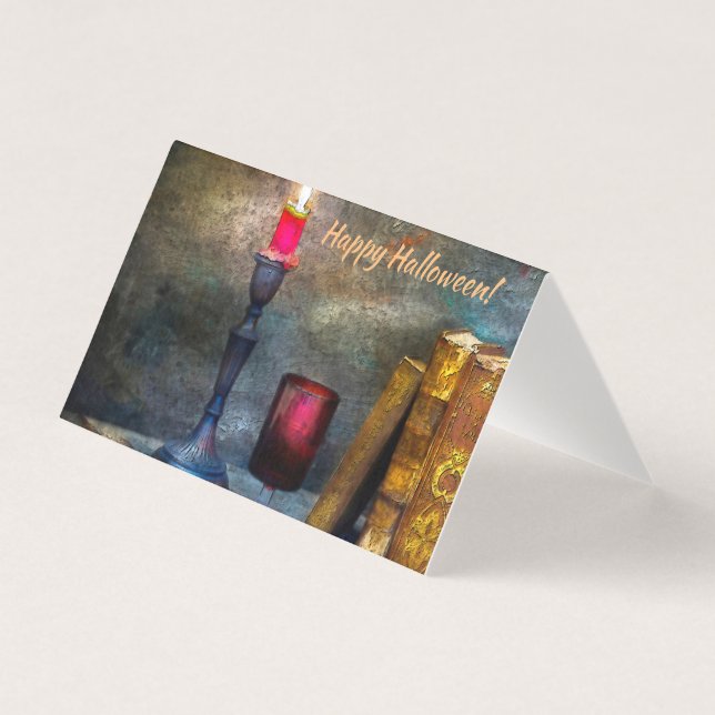 Vintage Happy Halloween Red Candela e Livros Antig (Frente)