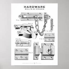 Vintage Hardware Poster Bolts-Hinges BW