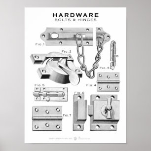 Vintage Hardware Poster Bolts-Hinges BW