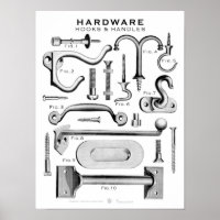 Vintage Hardware Poster ganchos n identificadores 