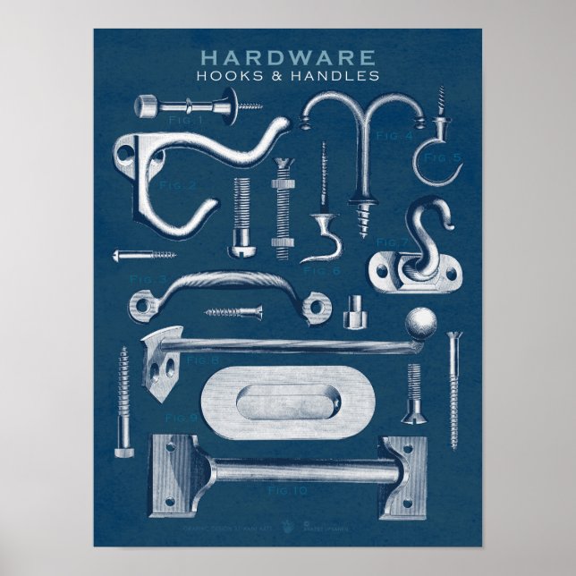Vintage Hardware Poster Hooks-Handles Blueprint (Frente)
