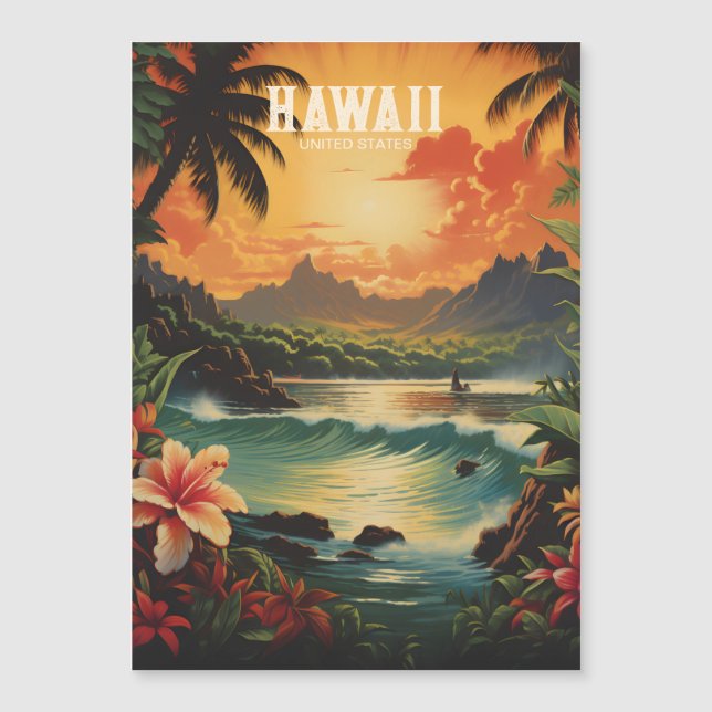 Vintage Hawaii Tropical Beach Viagem Illustration (Frente)
