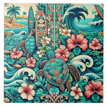 Vintage Hawaiian Folk Art Azulejo 1