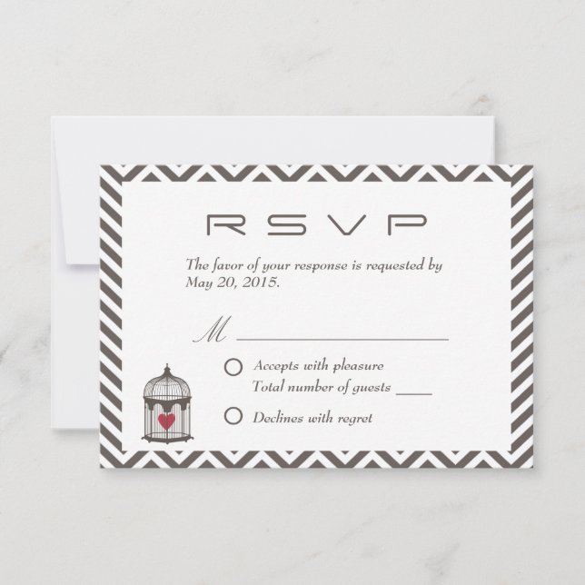 Vintage Heart in Bird Cage Chevron Wedding RSVP (Frente)