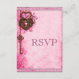Vintage Heart Lock & Key Pink Wedk RSVP