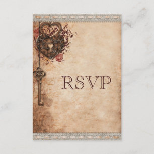 Vintage Heart Lock & Key Wedk RSVP