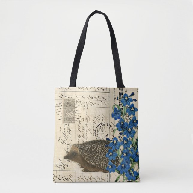 Vintage Hedgehog Documento Francês Ombro Tote Bag (Frente)