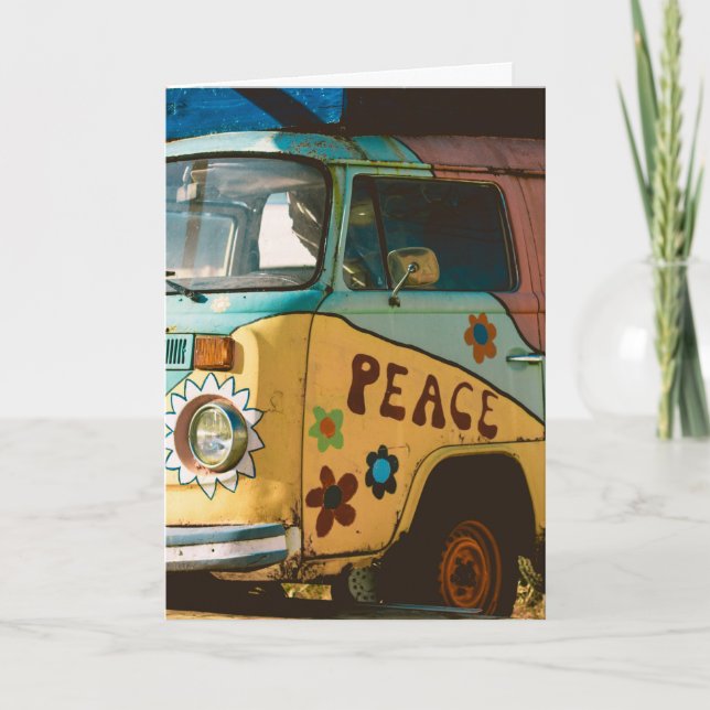 VINTAGE HIPPIE VAN HELLO GREEETING CARTÃO (Frente)