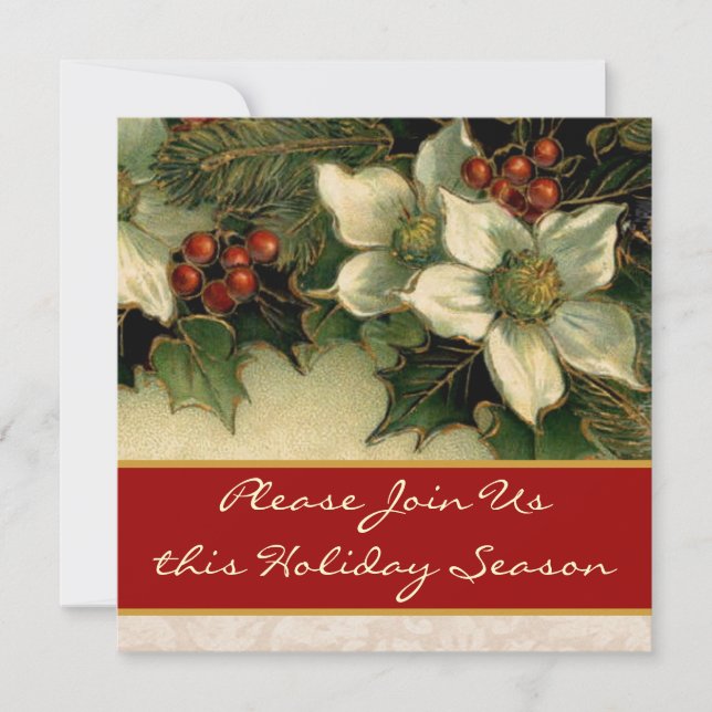 Vintage Holly e Flowers Jantam Convite (Frente)