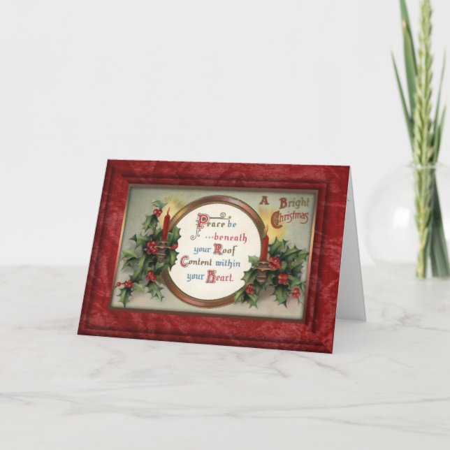 Vintage Holly e Velas Cartão de Natal (Frente)