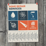 Vintage Home Repair Services Tear-Off Tabs Flyer<br><div class="desc">A vintage style flyer with tear-off tabs in bold blue and orange color scheme with hardware tools illustrations including water drop,  electrical symbol,  paint roller,  handsaw. Fully customizable,  it can be suitable for all kinds of repair activities such as handyman,  home repair services,  renovation,  plumbing,  drywall,  painting,  carpentry,  etc.</div>