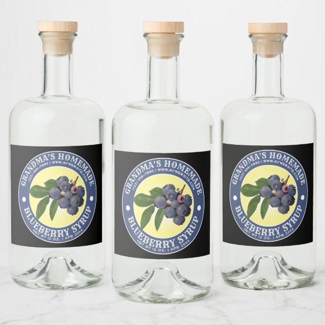 Vintage Homemade Blueberry Syrup Label Modelo (Garrafas)
