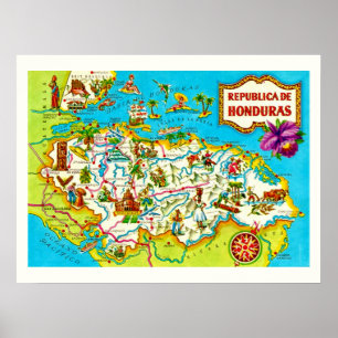 Vintage Honduras Map Impressão