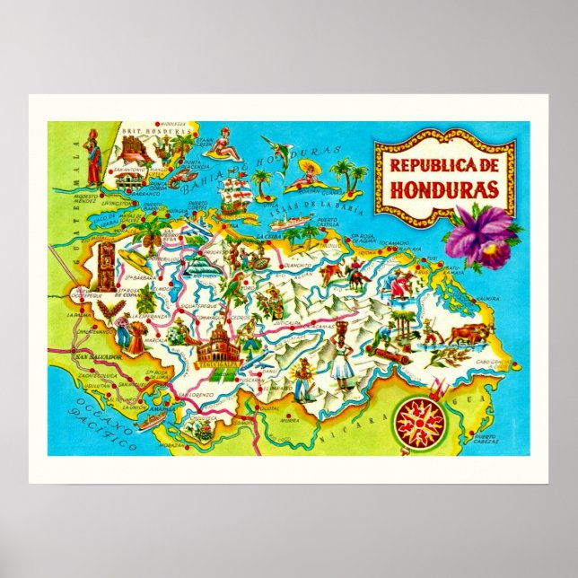 Vintage Honduras Map Impressão (Frente)