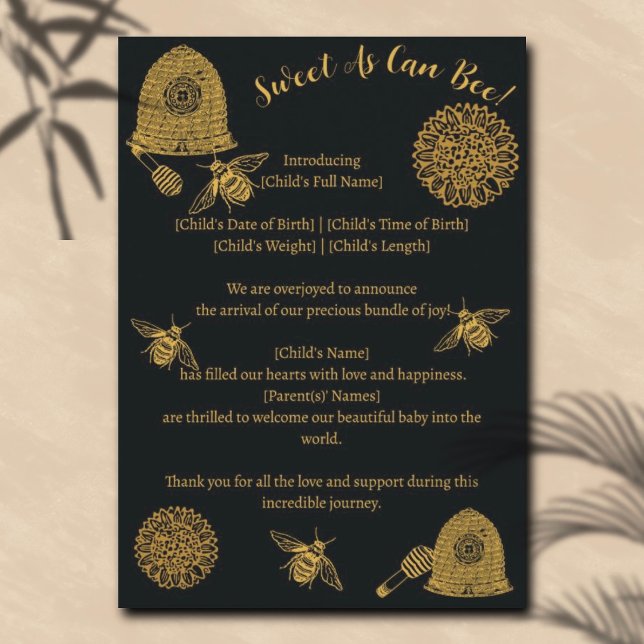 Vintage Honeycomb Bee Black Birth Anúncio (Criador carregado)