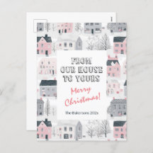 Vintage Houve Cinzas Rosa Cartão de Posto de Natal