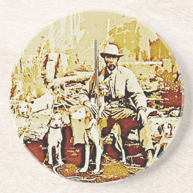 Vintage Hunter com Cães Porta copos Sandstone (Frente)
