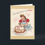 Vintage Husband Birthday - Cartão<br><div class="desc">Cartão de saudação de aniversário retrô/vintage. Mulher adorável enfeitando um bolo de aniversário para o marido! Uma saudação de aniversário ao meu marido!</div>
