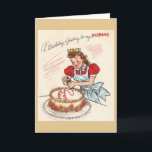 Vintage Husband Birthday - Cartão de Saudação de A<br><div class="desc">Cartão de saudação de aniversário retrô/vintage.  Mulher adorável enfeitando um bolo de aniversário para o marido!  Uma saudação de aniversário ao meu marido!</div>