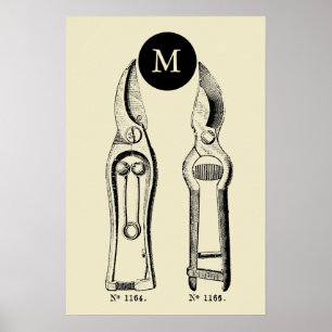 VINTAGE ILLUSTRATION Pruners Monograma Poster