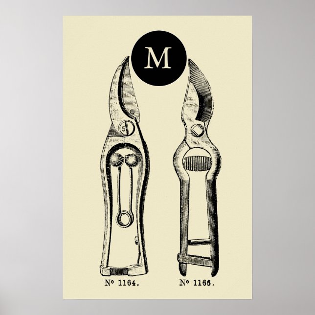 VINTAGE ILLUSTRATION Pruners Monograma Poster (Frente)