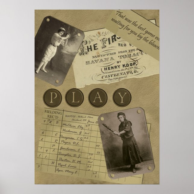 Vintage, Impressão de baseball feminino (Frente)