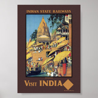 Vintage India Travel Poster Varanasi Ganges 1930s
