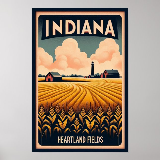 Vintage Indiana Fazenda Landscape Poster (Frente)