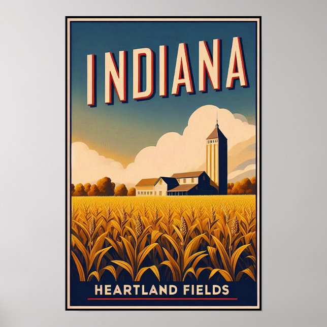 Vintage Indiana Fazenda Landscape Poster (Frente)