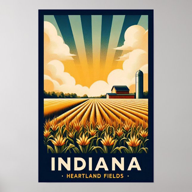 Vintage Indiana Fazenda Landscape Poster (Frente)