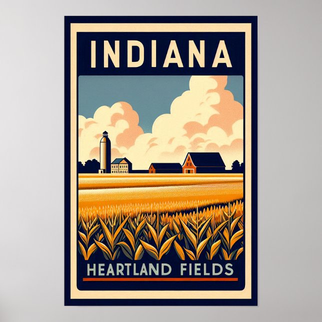Vintage Indiana Fazenda Landscape Poster (Frente)