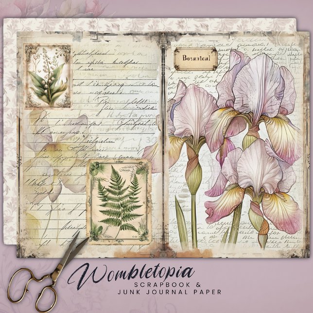 Vintage Iris & Fern Botanical Junk Paper (Criador carregado)