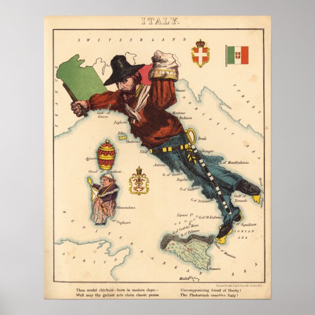 Vintage Itália Map Poster (Frente)