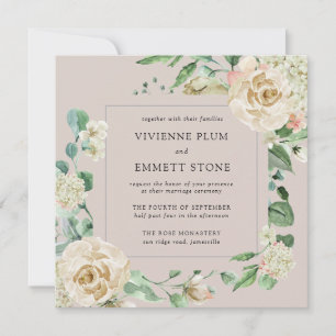 Vintage Ivory Rosa Floral Square Wedding