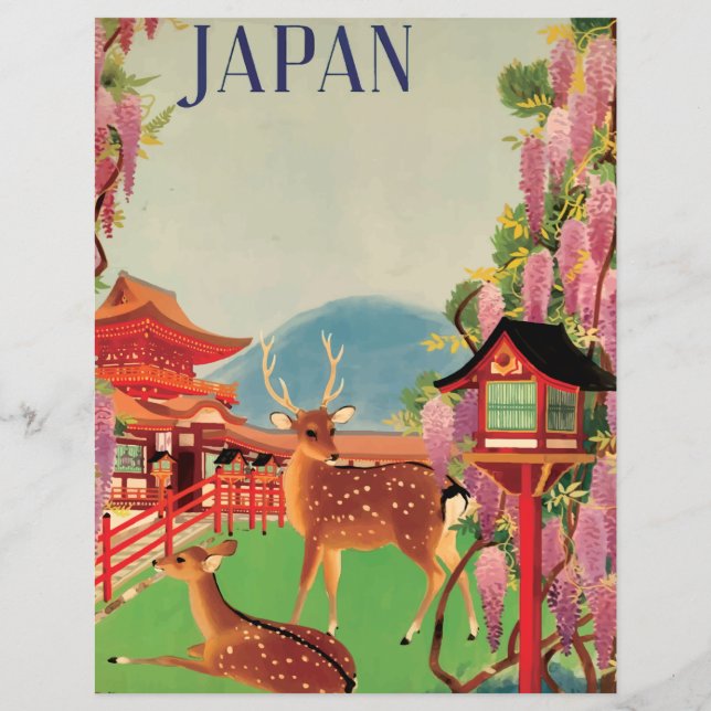 Vintage Japão Deer & Pagoda - Papel Scrapbook (Verso)