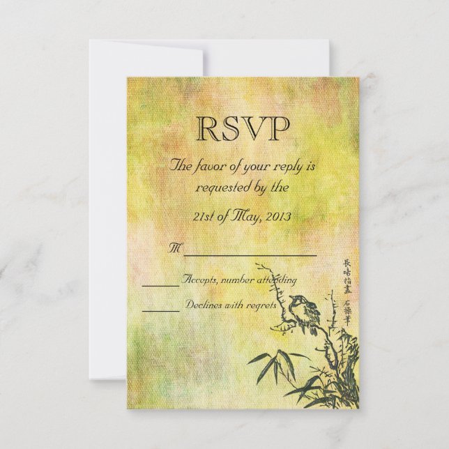 Vintage Japonês Bird Wedding RSVP (Frente)
