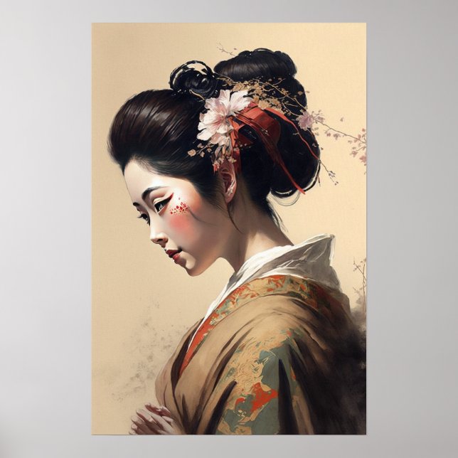 Vintage Japonês Geisha Art Impressão (Frente)