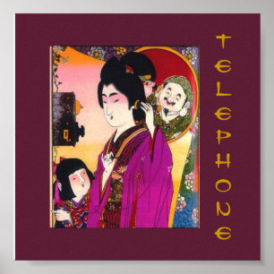 Vintage JAPONÊS LADY em TELEFONE Poster