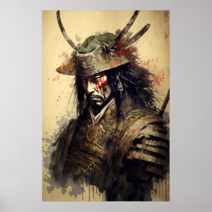 Vintage Japonês Samurai Warrior Art Impressão
