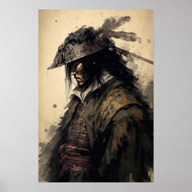 Vintage Japonês Samurai Warrior Art Impressão (Frente)