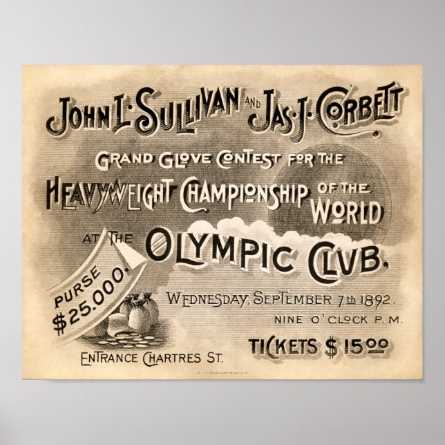 Vintage Jeffries vs Sharkey Poster (Frente)